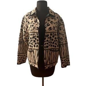 Vtg Boho Oversized Tapestry Mixed Leopard Safari Jacket S Funky Maximalist